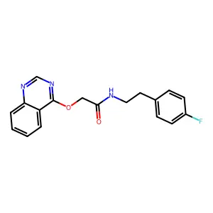 N-[2-(4-fluorophenyl)ethyl]-2-quinazolin-4-yloxyacetamide structure