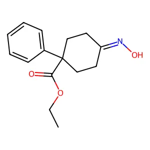Ethyl 4-hydroxyimino-1-phenyl-cyclohexane-1-carboxylate structure