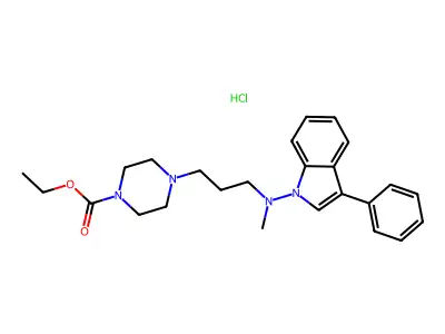 Ethyl 4-(3-(methyl(3-phenyl-1H-indol-1-yl)amino)propyl)-1-piperazinecarboxylate hydrochloride structure