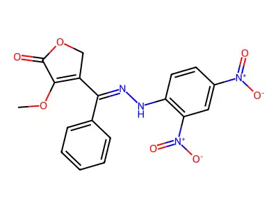 3-[N-(2,4-dinitroanilino)-C-phenylcarbonimidoyl]-4-methoxy-2H-furan-5-one structure