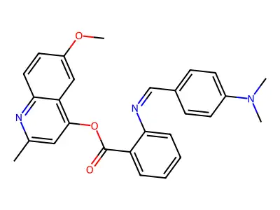 Benzoic acid, 2-(((4-(dimethylamino)phenyl)methylene)amino)-, 6-methoxy-2-methyl-4-quinolinyl ester structure