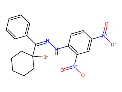 N-[[(1-bromocyclohexyl)-phenylmethylidene]amino]-2,4-dinitroaniline structure