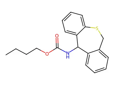 Carbamic acid, (6,11-dihydrodibenzo(b,e)thiepin-11-yl)-, butyl ester structure