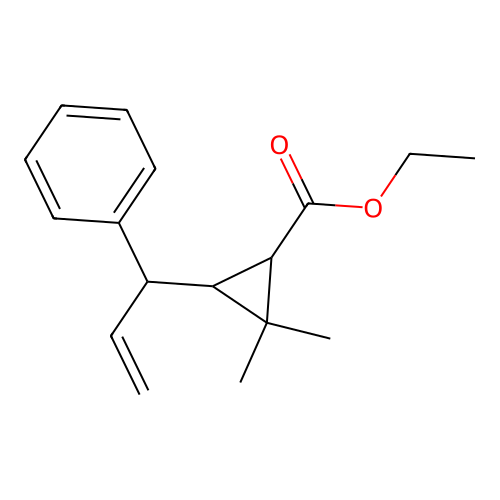 Cyclopropanecarboxylic acid, 2,2-dimethyl-3-(1-phenyl-2-propenyl)-, ethyl ester structure