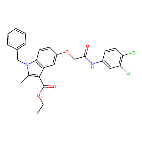 Ethyl 1-benzyl-5-[(3,4-dichlorophenyl)carbamoylmethoxy]-2-methyl-indole-3-carboxylate structure