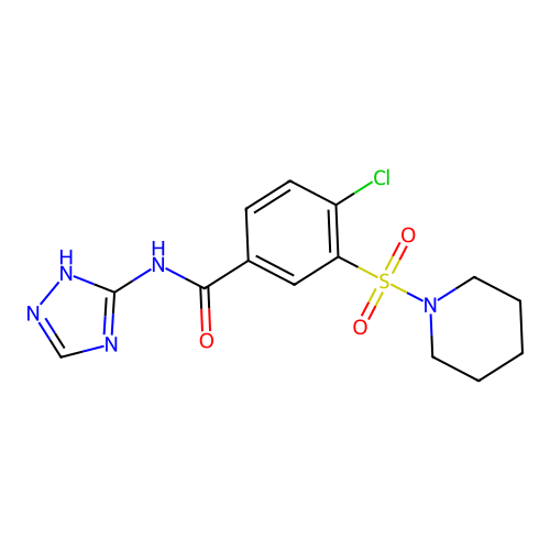 4-chloro-3-(piperidin-1-ylsulfonyl)-N-(4H-1,2,4-triazol-3-yl)benzamide structure