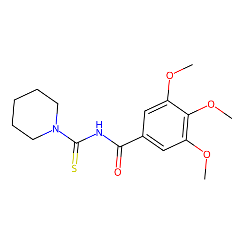 3,4,5-trimethoxy-N-(1-piperidinylcarbothioyl)benzamide structure