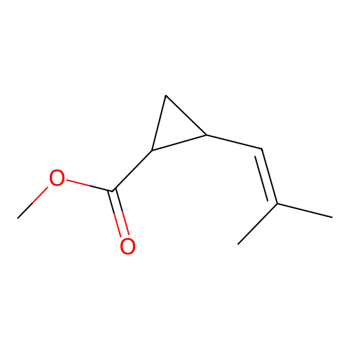 Cyclopropanecarboxylic acid, 2-(2-methyl-1-propenyl)-, methyl ester structure