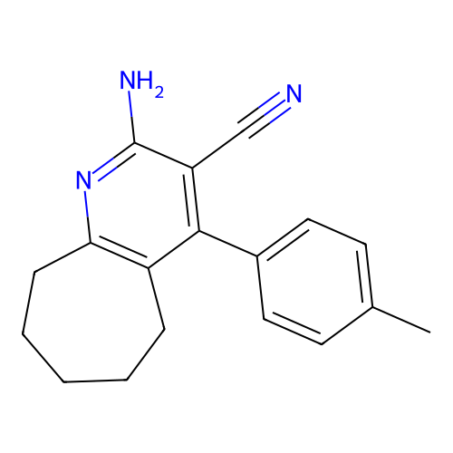 2-amino-4-(4-methylphenyl)-6,7,8,9-tetrahydro-5H-cyclohepta[b]pyridine-3-carbonitrile structure
