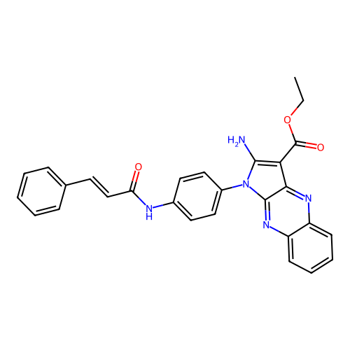 (E)-ethyl 2-amino-1-(4-cinnamamidophenyl)-1H-pyrrolo[2,3-b]quinoxaline-3-carboxylate structure