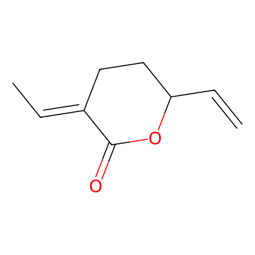 (3E)-6-ethenyl-3-ethylideneoxan-2-one structure