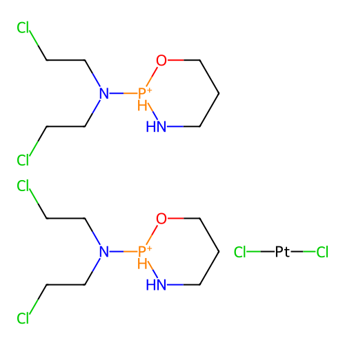 bis(N,N-bis(2-chloroethyl)-1,3,2-oxazaphosphinan-2-ium-2-amine);dichloroplatinum structure