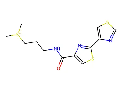 Dimethyl-[3-[[2-(1,3-thiazol-4-yl)1,3-thiazole-4-carbonyl]amino]propyl]sulfanium structure