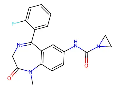 1-Aziridinecarboxamide, N-(5-(2-fluorophenyl)-2,3-dihydro-1-methyl-2-oxo-1H-1,4-benzodiazepin-7-yl)- structure