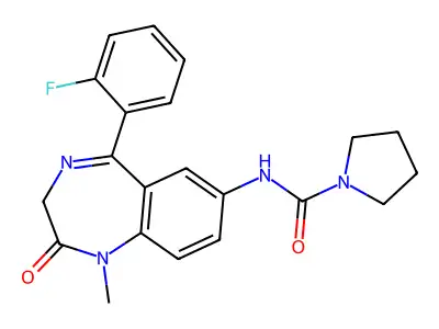 1-Pyrrolidinecarboxamide, N-(5-(2-fluorophenyl)-2,3-dihydro-1-methyl-2-oxo-1H-1,4-benzodiazepin-7-yl)- structure