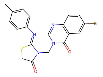 6-Bromo-3-((4-oxo-2-(p-tolylimino)-3-thiazolidinyl)methyl)-4(3H)-quinazolinone structure