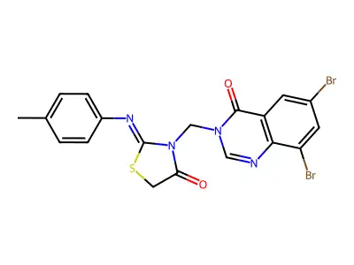 6,8-Dibromo-3-((4-oxo-2-(p-tolylimino)-3-thiazolidinyl)methyl)-4(3H)-quinazolinone structure