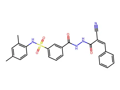 3-[(2-cyano-3-phenylprop-2-enehydrazido)carbonyl]-N-(2,4-dimethylphenyl)benzene-1-sulfonamide structure
