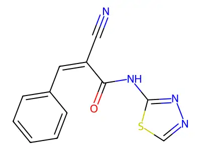 2-cyano-3-phenyl-N-(1,3,4-thiadiazol-2-yl)prop-2-enamide structure