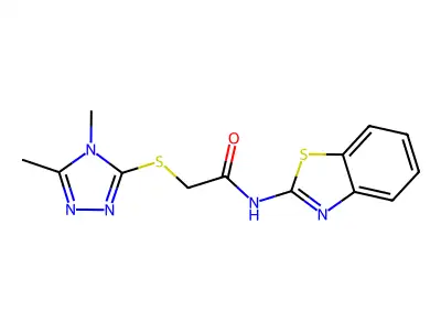 N-benzothiazol-2-yl-2-(4,5-dimethyl(1,2,4-triazol-3-ylthio))acetamide structure