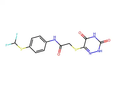 N-[4-(difluoromethylsulfanyl)phenyl]-2-[(3,5-dioxo-2H-1,2,4-triazin-6-yl)sulfanyl]acetamide structure