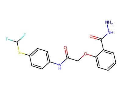 N-{4-[(difluoromethyl)sulfanyl]phenyl}-2-[2-(hydrazinecarbonyl)phenoxy]acetamide structure