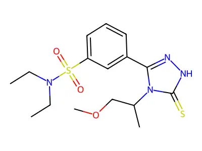 N,N-diethyl-3-[4-(1-methoxypropan-2-yl)-5-sulfanyl-4H-1,2,4-triazol-3-yl]benzene-1-sulfonamide structure