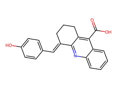 4-[(4-hydroxyphenyl)methylidene]-2,3-dihydro-1H-acridine-9-carboxylic acid structure
