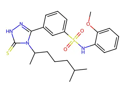 N-(2-methoxyphenyl)-3-[4-(6-methylheptan-2-yl)-5-sulfanyl-4H-1,2,4-triazol-3-yl]benzene-1-sulfonamide structure