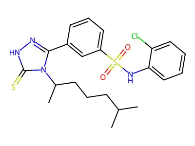 N-(2-chlorophenyl)-3-[4-(6-methylheptan-2-yl)-5-sulfanyl-4H-1,2,4-triazol-3-yl]benzene-1-sulfonamide structure