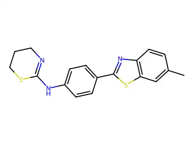 N-(4-(6-methyl-1,3-benzothiazol-2-yl)phenyl)-5,6-dihydro-4H-1,3-thiazin-2-amine structure