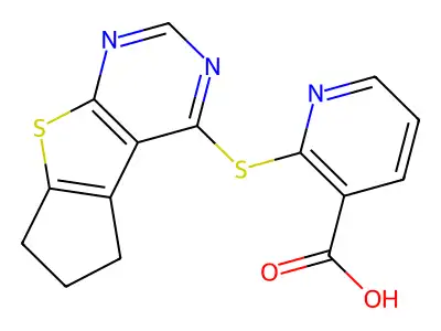 2-{7-thia-9,11-diazatricyclo[6.4.0.0,2,6]dodeca-1(12),2(6),8,10-tetraen-12-ylsulfanyl}pyridine-3-carboxylic acid structure