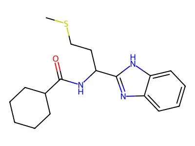 N-[1-(1H-benzimidazol-2-yl)-3-(methylsulfanyl)propyl]cyclohexanecarboxamide structure