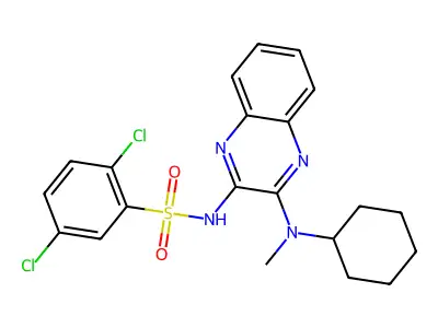 2,5-dichloro-N-{3-[cyclohexyl(methyl)amino]quinoxalin-2-yl}benzene-1-sulfonamide structure