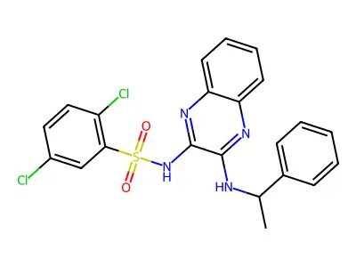 2,5-dichloro-N-{3-[(1-phenylethyl)amino]quinoxalin-2-yl}benzene-1-sulfonamide structure