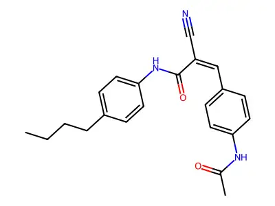 N-(4-butylphenyl)-2-cyano-3-(4-acetamidophenyl)prop-2-enamide structure