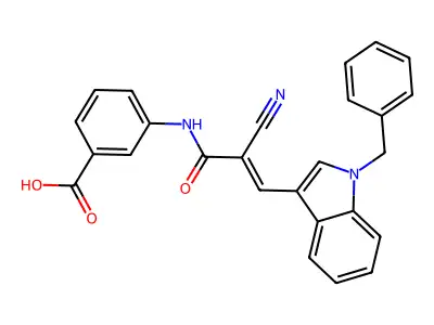 3-[[(E)-3-(1-benzylindol-3-yl)-2-cyanoprop-2-enoyl]amino]benzoic acid structure