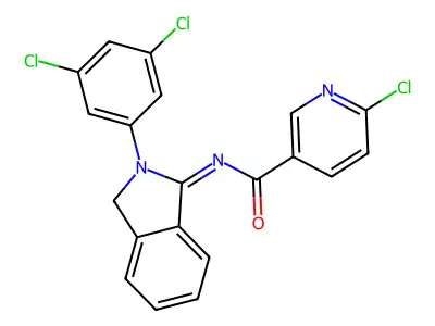 6-chloro-N-[2-(3,5-dichlorophenyl)-3H-isoindol-1-ylidene]pyridine-3-carboxamide structure