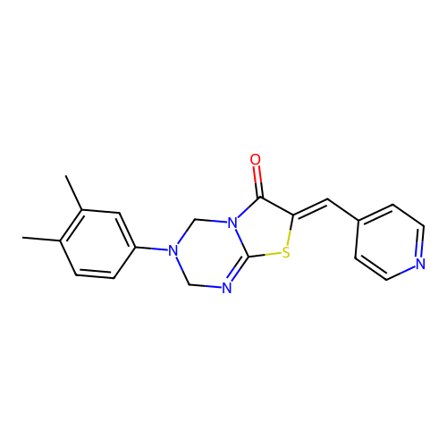 (Z)-3-(3,4-dimethylphenyl)-7-(pyridin-4-ylmethylene)-3,4-dihydro-2H-thiazolo[3,2-a][1,3,5]triazin-6(7H)-one structure