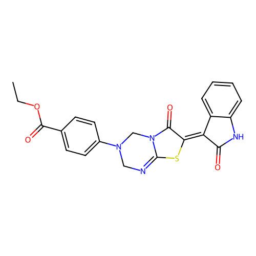 (Z)-ethyl 4-(6-oxo-7-(2-oxoindolin-3-ylidene)-6,7-dihydro-2H-thiazolo[3,2-a][1,3,5]triazin-3(4H)-yl)benzoate structure