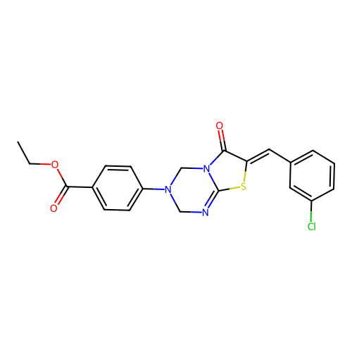 (Z)-ethyl 4-(7-(3-chlorobenzylidene)-6-oxo-6,7-dihydro-2H-thiazolo[3,2-a][1,3,5]triazin-3(4H)-yl)benzoate structure