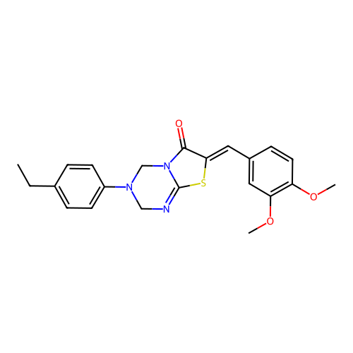 (Z)-7-(3,4-dimethoxybenzylidene)-3-(4-ethylphenyl)-3,4-dihydro-2H-thiazolo[3,2-a][1,3,5]triazin-6(7H)-one structure