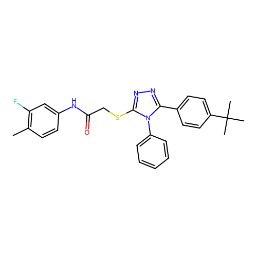 2-{[5-(4-tert-butylphenyl)-4-phenyl-4H-1,2,4-triazol-3-yl]sulfanyl}-N-(3-fluoro-4-methylphenyl)acetamide structure