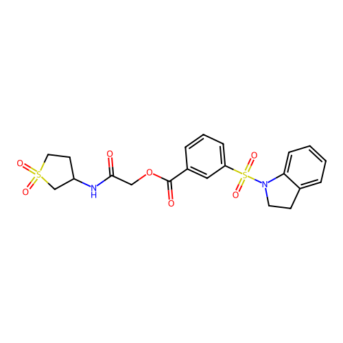 [2-[(1,1-dioxothiolan-3-yl)amino]-2-oxoethyl] 3-(2,3-dihydroindol-1-ylsulfonyl)benzoate structure
