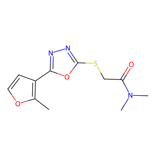 N,N-dimethyl-2-{[5-(2-methylfuran-3-yl)-1,3,4-oxadiazol-2-yl]sulfanyl}acetamide structure