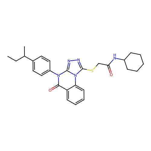 2-[[4-(4-butan-2-ylphenyl)-5-oxo-[1,2,4]triazolo[4,3-a]quinazolin-1-yl]sulfanyl]-N-cyclohexylacetamide structure