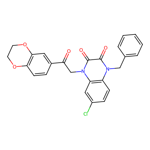 1-benzyl-6-chloro-4-(2-(2,3-dihydrobenzo[b][1,4]dioxin-6-yl)-2-oxoethyl)quinoxaline-2,3(1H,4H)-dione structure