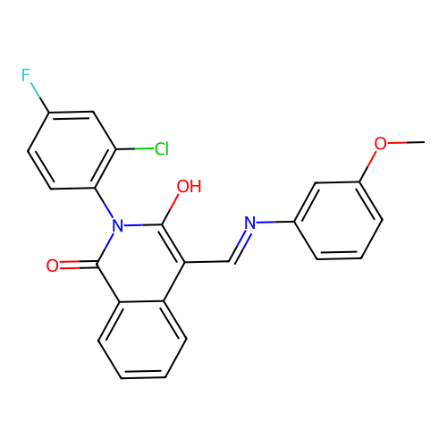 (E)-2-(2-chloro-4-fluorophenyl)-4-(((3-methoxyphenyl)amino)methylene)isoquinoline-1,3(2H,4H)-dione structure