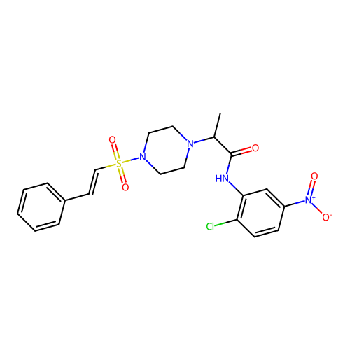 N-(2-chloro-5-nitro-phenyl)-2-[4-(2-phenylethenylsulfonyl)piperazin-1-yl]propanamide structure