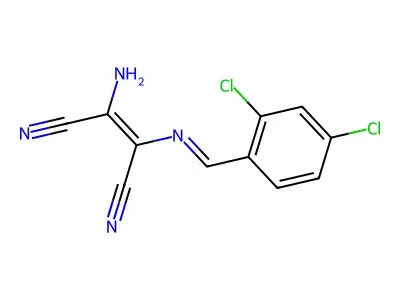(2Z)-2-amino-3-[(E)-[(2,4-dichlorophenyl)methylidene]amino]but-2-enedinitrile structure